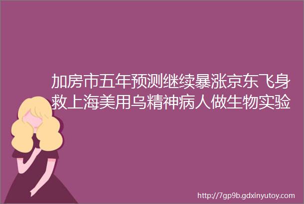 加房市五年预测继续暴涨京东飞身救上海美用乌精神病人做生物实验中国女子双重国籍