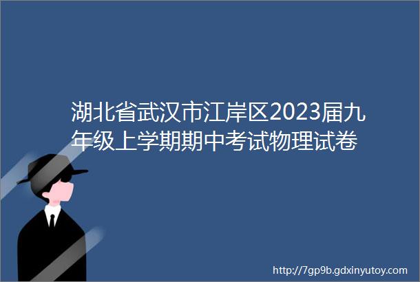 湖北省武汉市江岸区2023届九年级上学期期中考试物理试卷